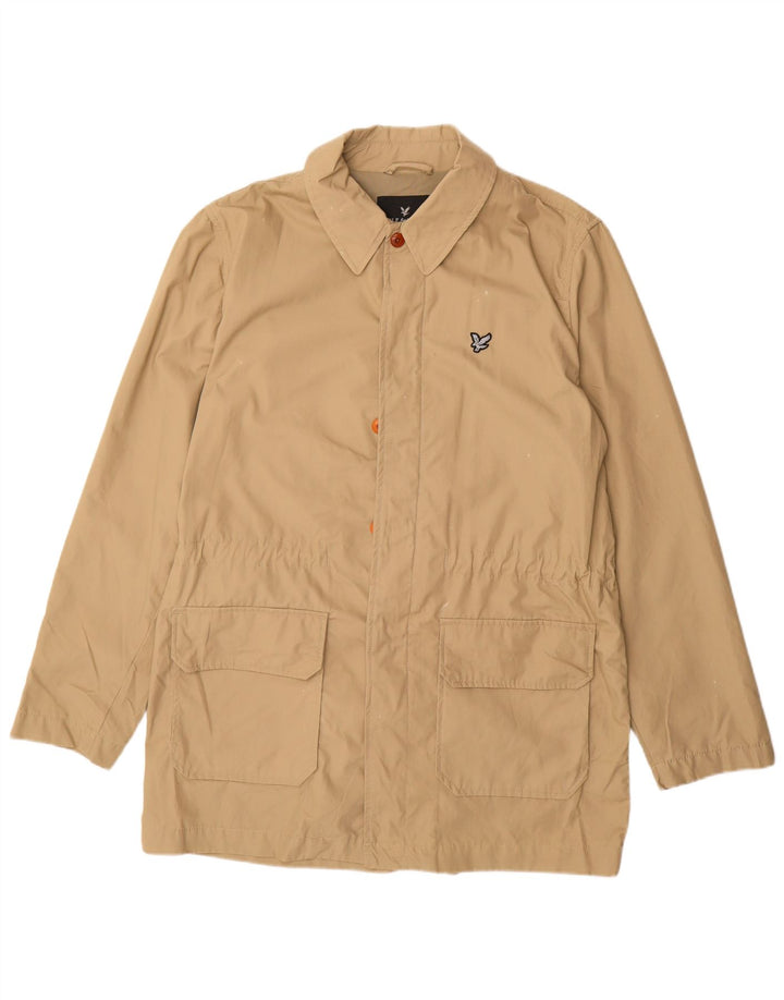 Jaqueta utilitária masculina LYLE & SCOTT Reino Unido 40 grande algodão bege