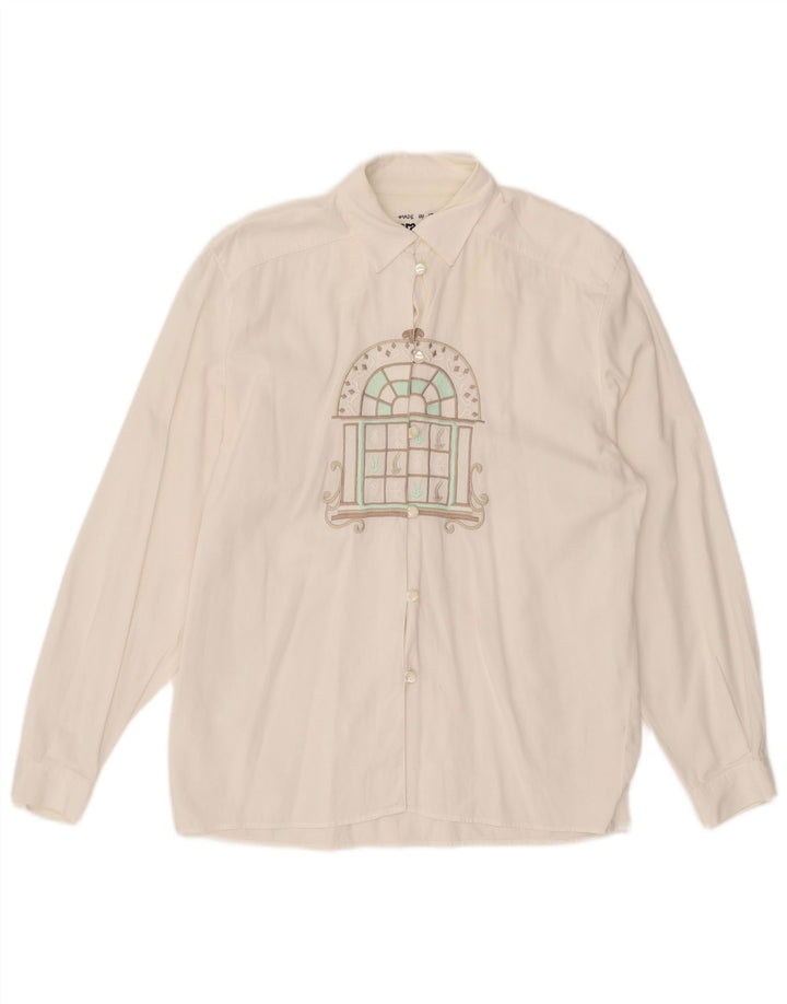 Camisa gráfica feminina Enara Camice UK 14 algodão branco médio