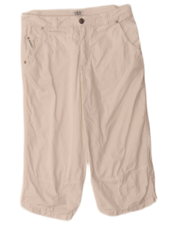 Calças Capri retas Armani Boys 10-11 anos W26 L17 algodão branco