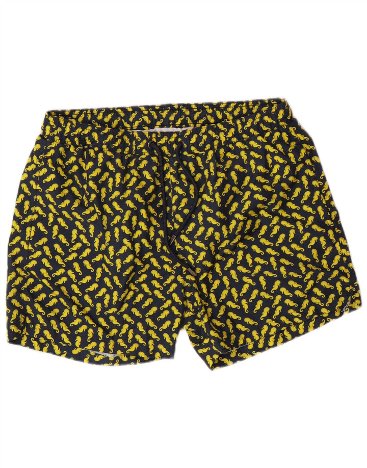 Shorts de natação masculino Gutteridge com padrão abstrato grande poliéster azul marinho