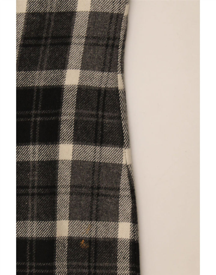 Vestido feminino vintage sem mangas com bainha UK 12 xadrez cinza médio