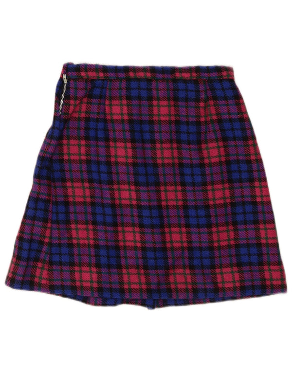 Saia evasê para meninas vintage 12-13 anos W26 lã xadrez azul