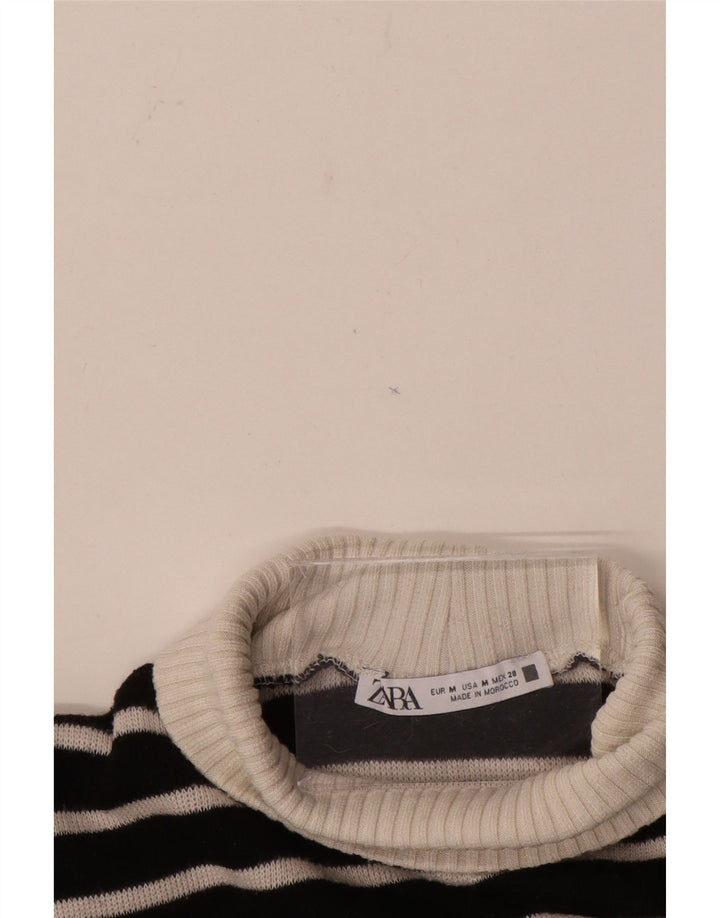 Suéter feminino Zara com gola tartaruga UK 14 listrado preto médio