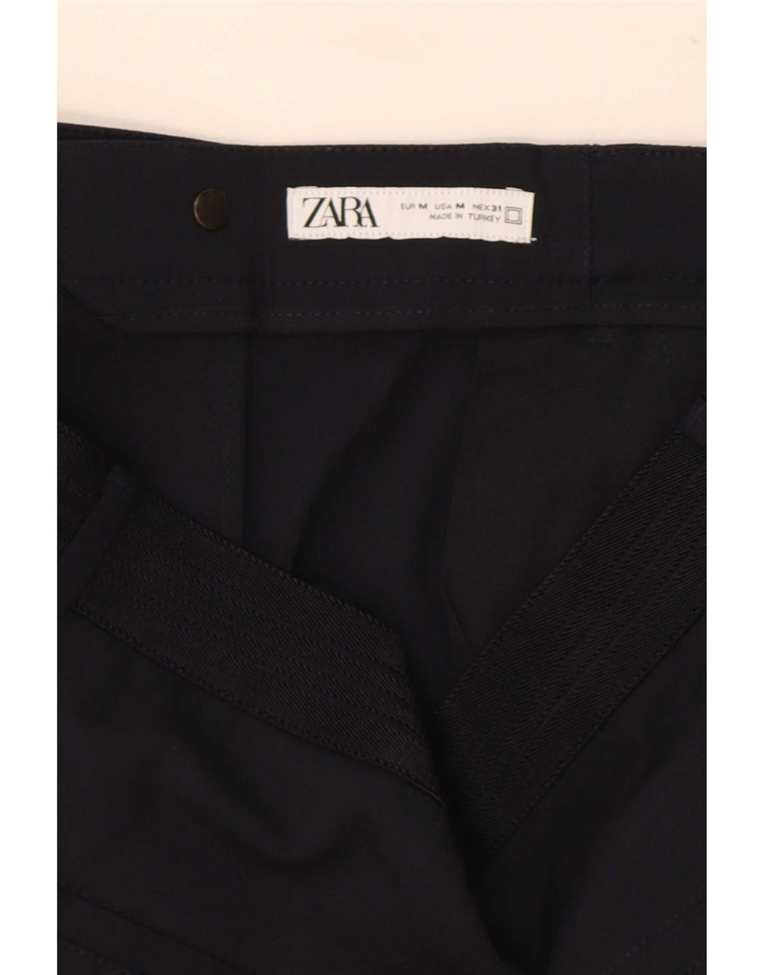 Zara Calça feminina reta de terno médio W30 L30 azul marinho poliéster