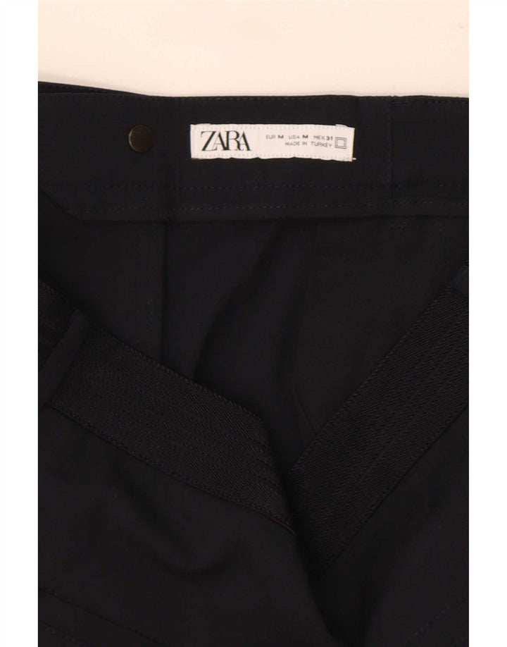 Zara Calça feminina reta de terno médio W30 L30 azul marinho poliéster