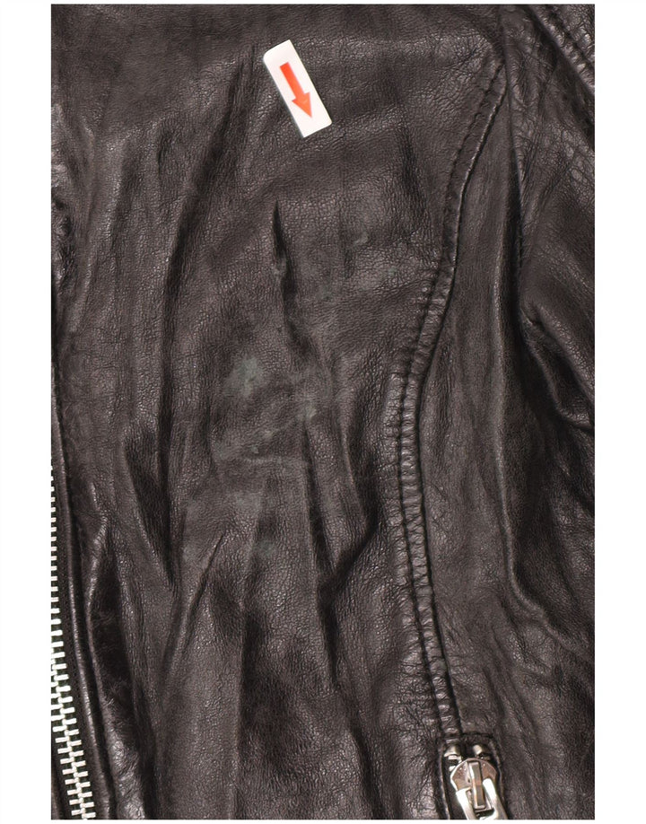 Jaqueta feminina de couro Gipsy Racer UK 10 pequena couro preto