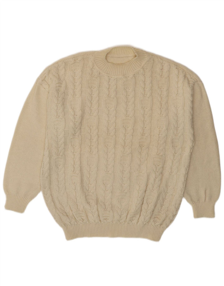 Suéter vintage masculino com gola redonda grande bege