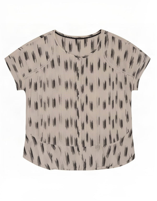 Blusa feminina de manga curta White Stuff UK 14 grande algodão Ikat