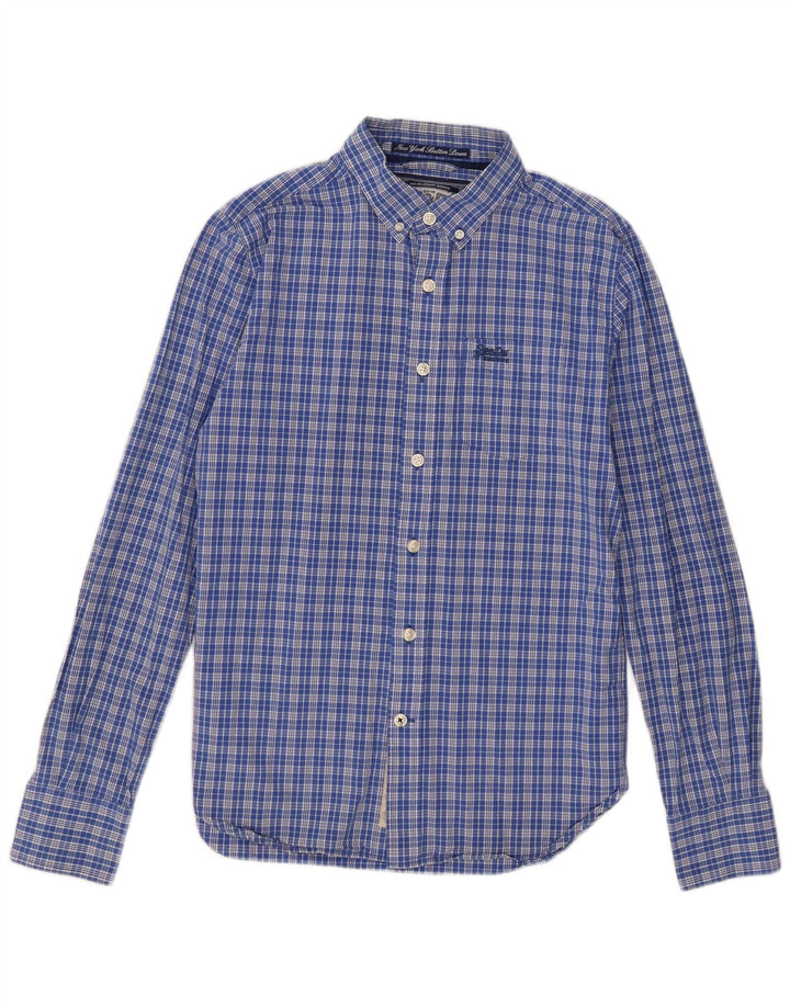 Camisa masculina Superdry algodão xadrez azul médio