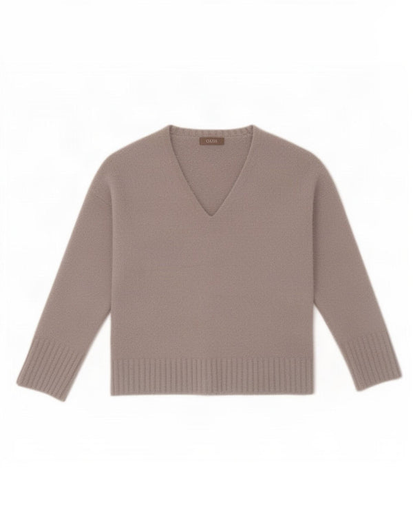 Oasis Womens Oversized V-Neck Jumper Sweater UK 10 Small Grey Polyamide