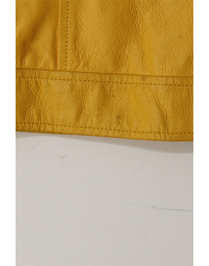 Jaqueta de couro feminina VINTAGE UK 14 couro amarelo médio