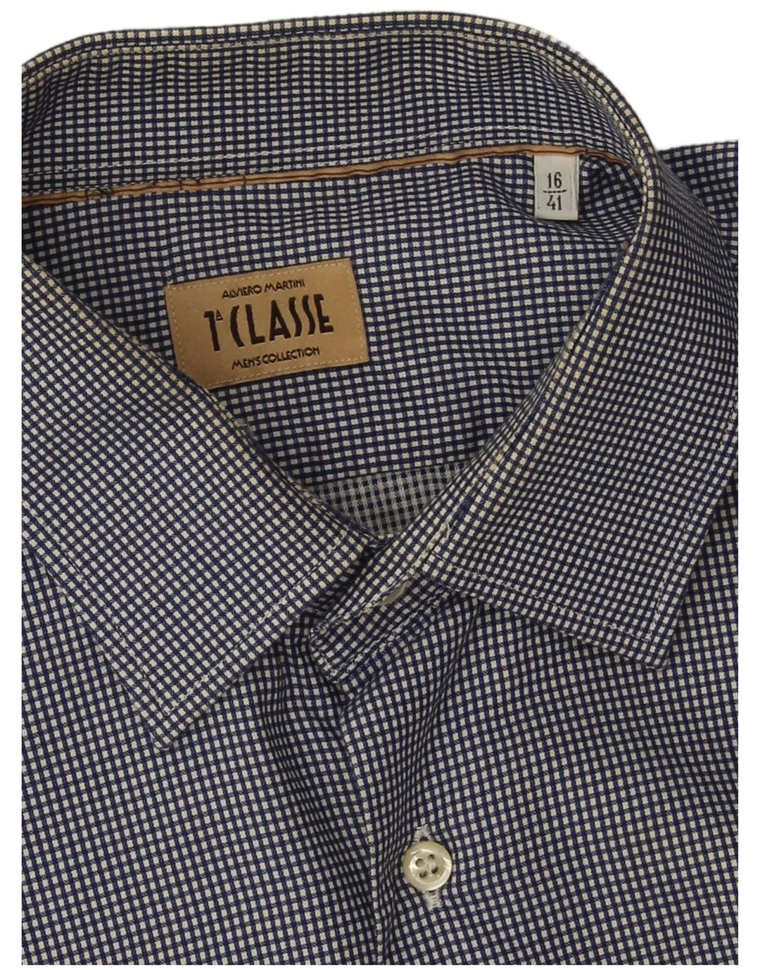 Camisa masculina ALVIERO MARTINI tamanho 16 41 grande algodão guingão azul marinho