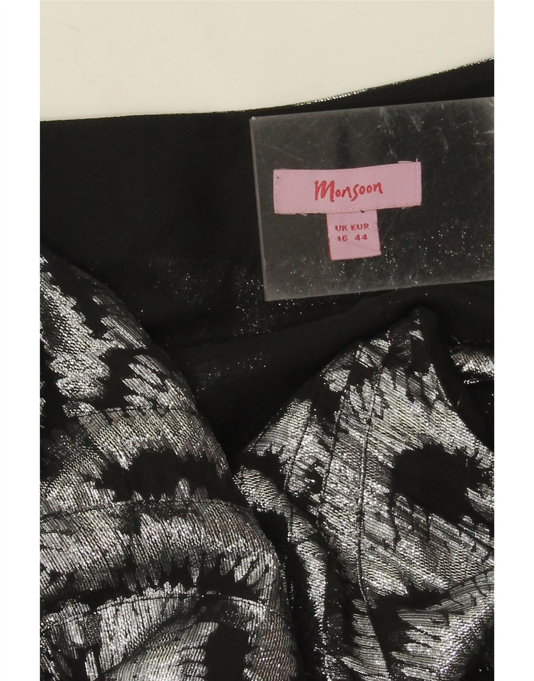 Monsoon Vestido feminino maxi com padrão abstrato de um ombro Reino Unido 16 grande prateado
