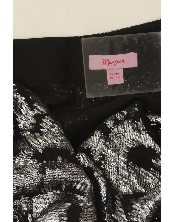 Monsoon Vestido feminino maxi com padrão abstrato de um ombro Reino Unido 16 grande prateado