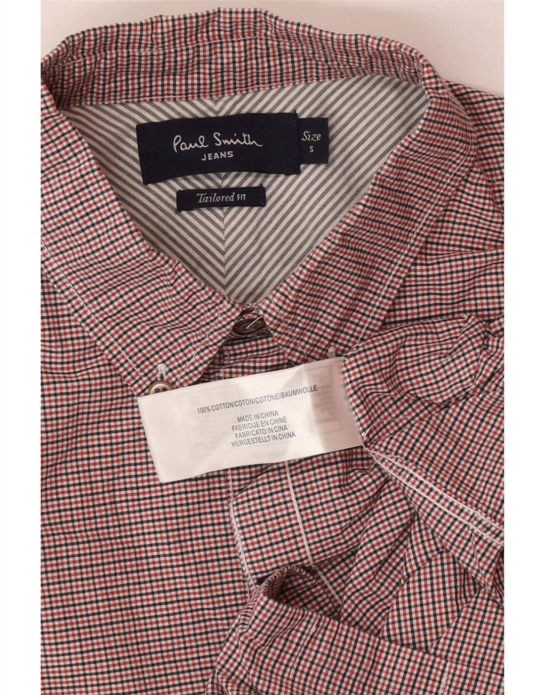Camisa masculina Paul Smith sob medida, pequena, vermelha, xadrez, algodão