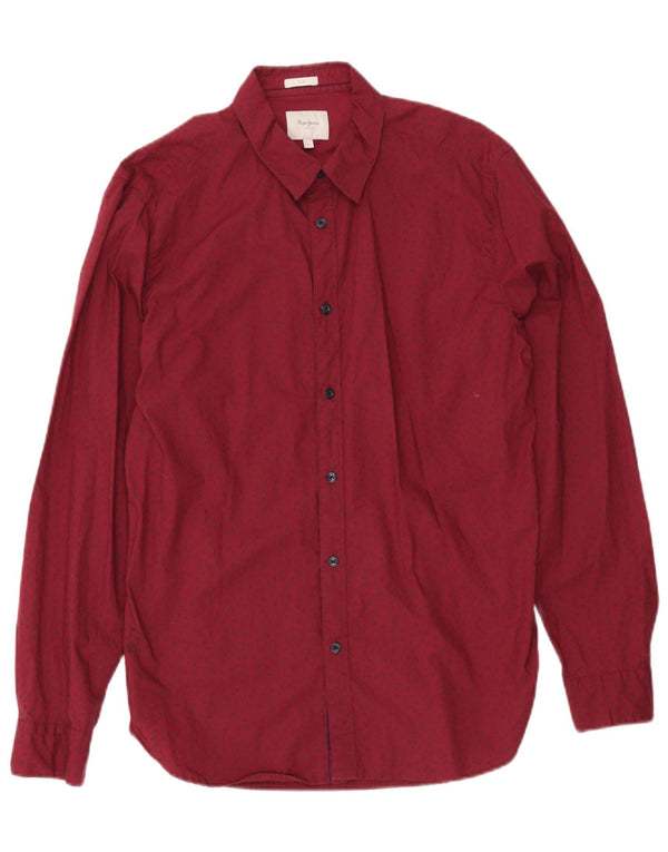 PEPE Jeans Masculino Slim Camisa Grande Borgonha Floral Algodão