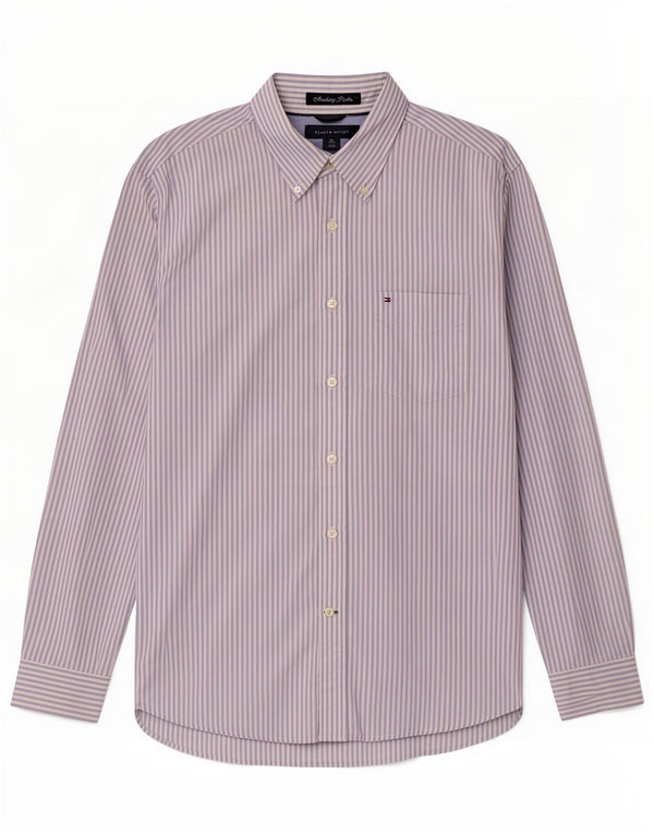 Camisa masculina Tommy Hilfiger de algodão listrado azul médio