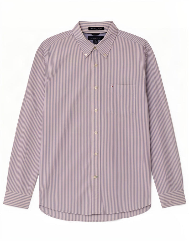 Camisa masculina Tommy Hilfiger de algodão listrado azul médio