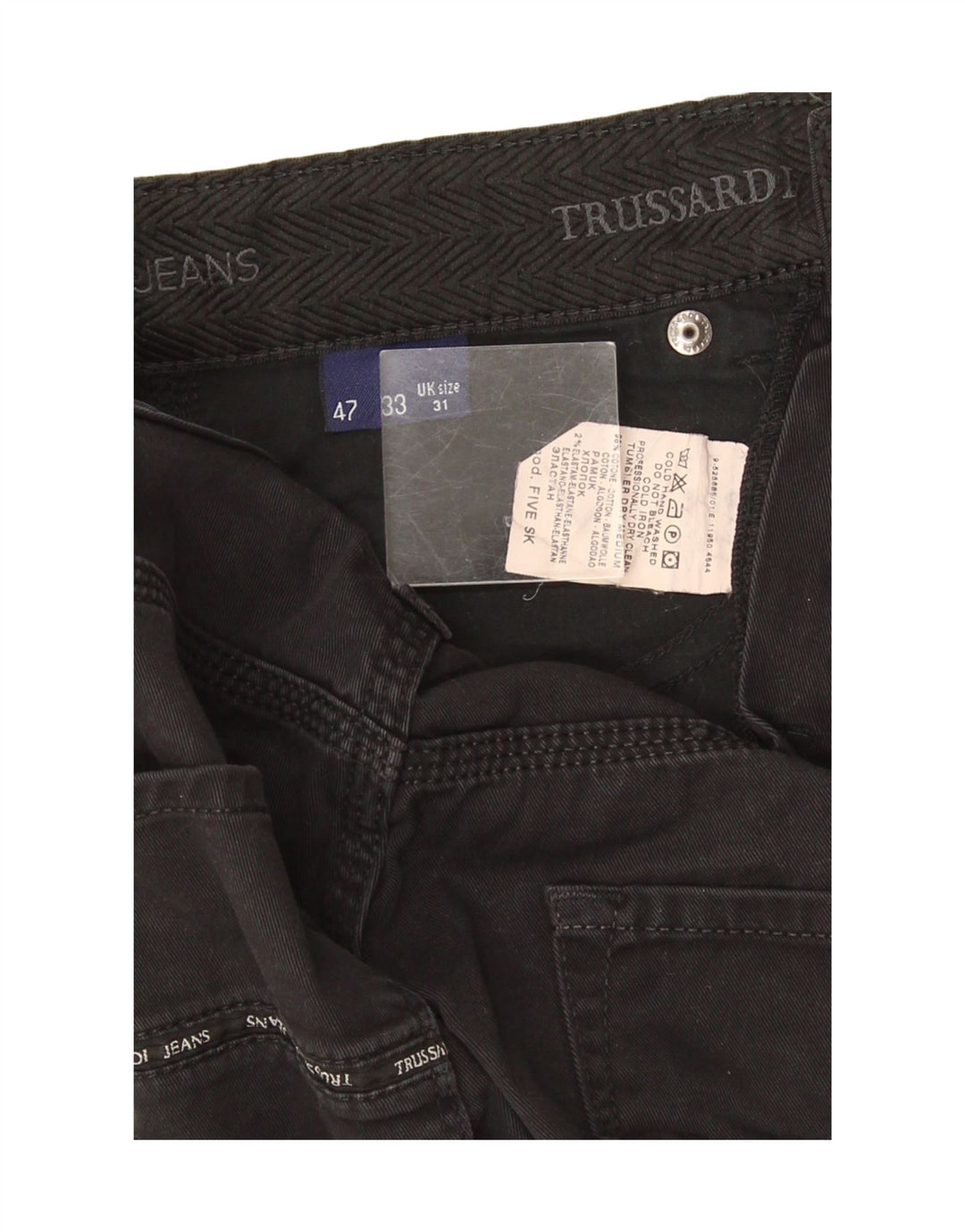Trussardi Calça jeans reta masculina W31 L31 algodão preto