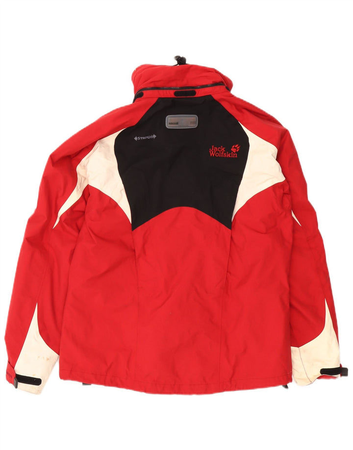 Jaqueta corta-vento feminina Jack Wolfskin Reino Unido 10 pequeno bloco colorido vermelho