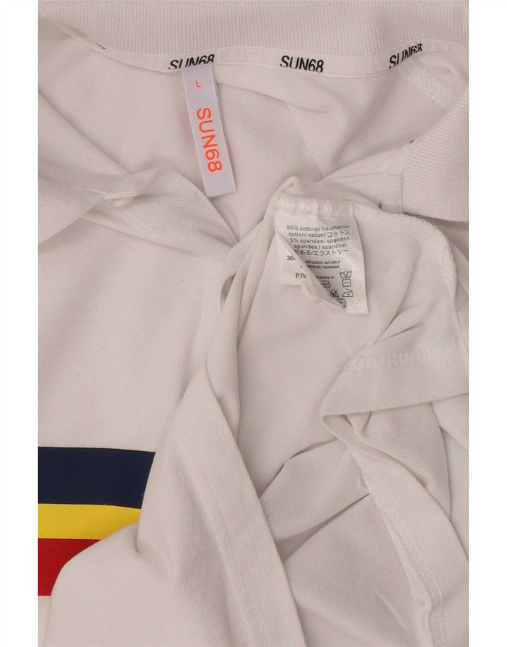 Camisa polo masculina Sun68 grande algodão listrado branco
