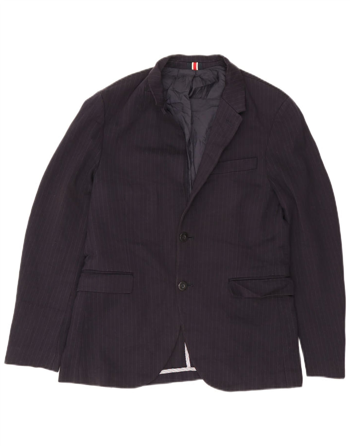 Jaqueta blazer masculina Zara com 2 botões EU 50 médio azul marinho listrado viscose