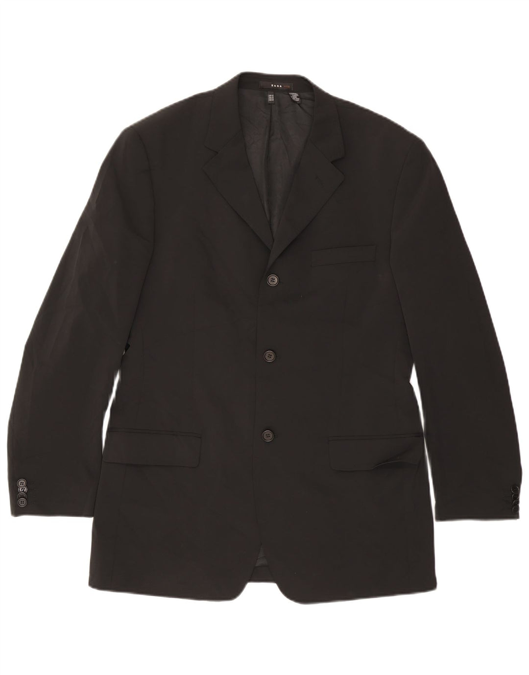 Jaqueta blazer masculina Zara com 3 botões EU 52 grande poliéster preto