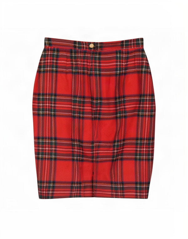 Saia lápis feminina vintage W26 pequena xadrez vermelha