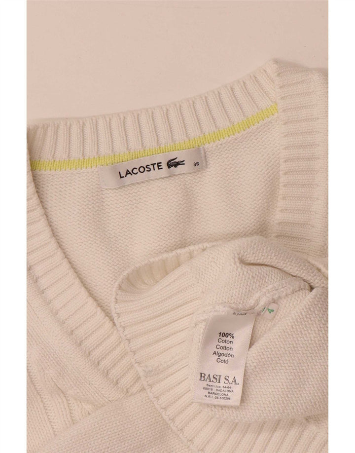 Suéter feminino Lacoste com decote em V tamanho 36 pequeno algodão branco