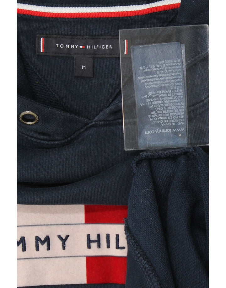TOMMY HILFIGER Mens Graphic Hoodie Jumper Medium Navy Blue Cotton Vintage Tommy Hilfiger and Second-Hand Tommy Hilfiger from Messina Hembry 