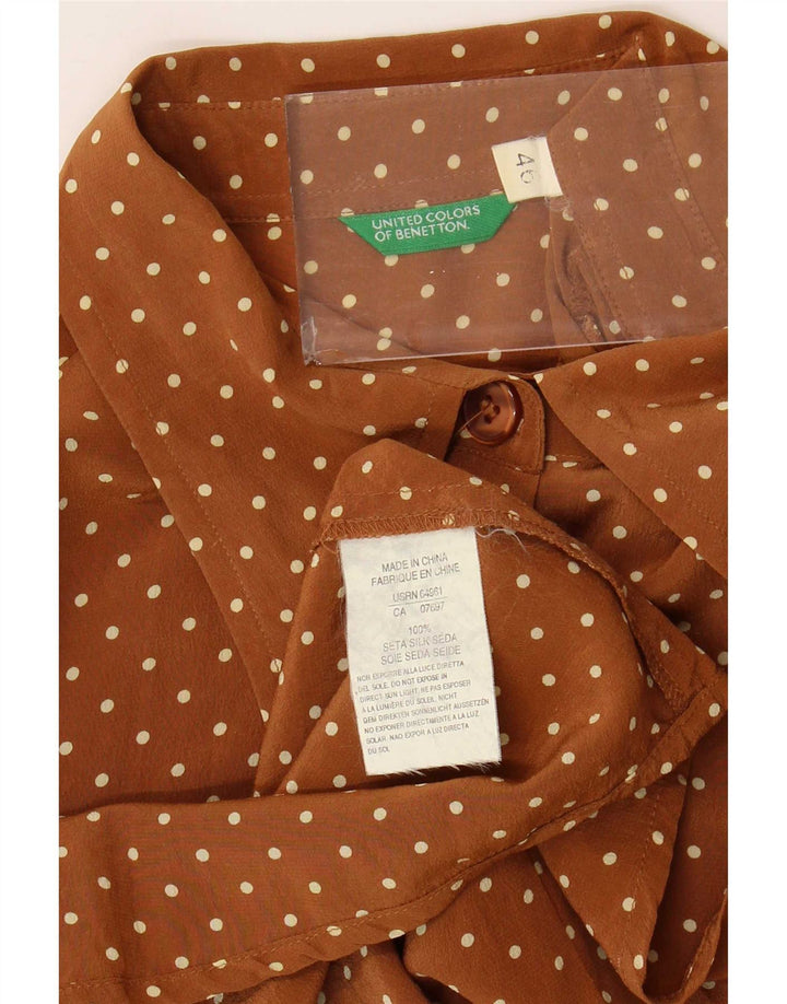 Blusa feminina Benetton IT 46 grande seda manchada marrom