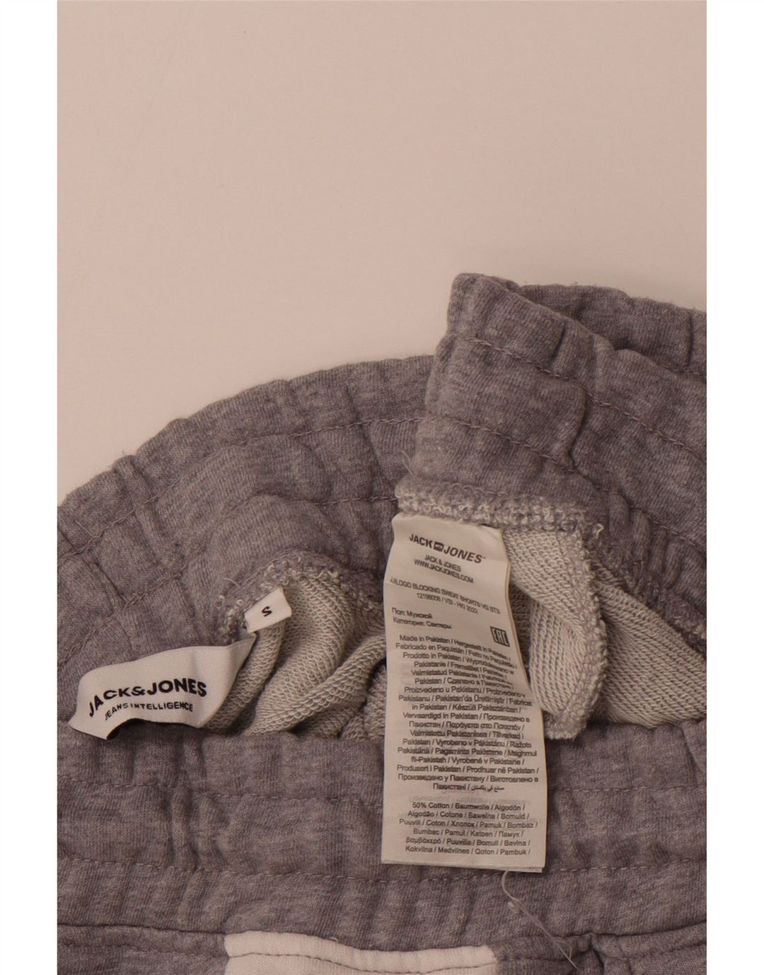 Shorts esportivos masculinos JACK & JONES pequeno cinza colorblock algodão