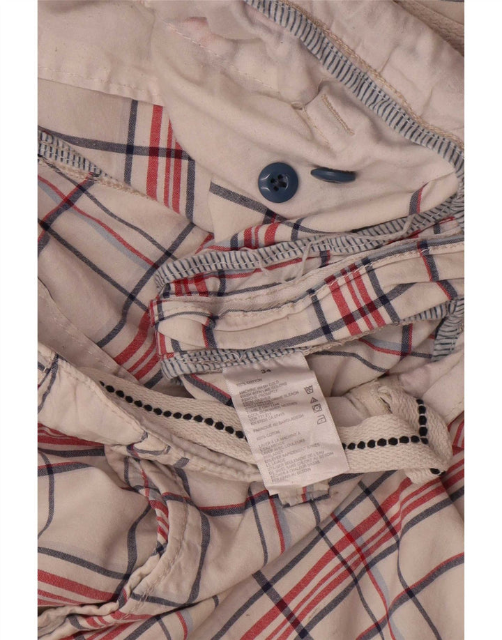 Shorts cargo masculino Nautica W34 grande algodão xadrez branco