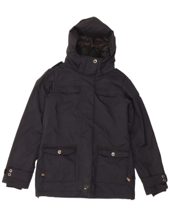 Jaqueta corta-vento feminina Roxy com capuz Slim Fit Reino Unido 14 poliéster preto médio