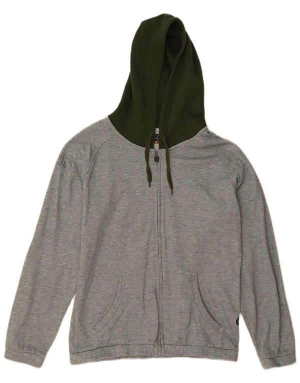 Suéter feminino Kappa com capuz e zíper gráfico UK 14 bloco colorido cinza médio