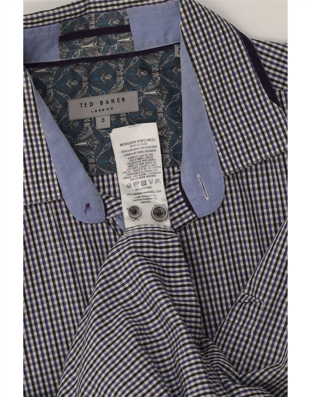 Camisa masculina Ted Baker tamanho 3 algodão guingão azul médio