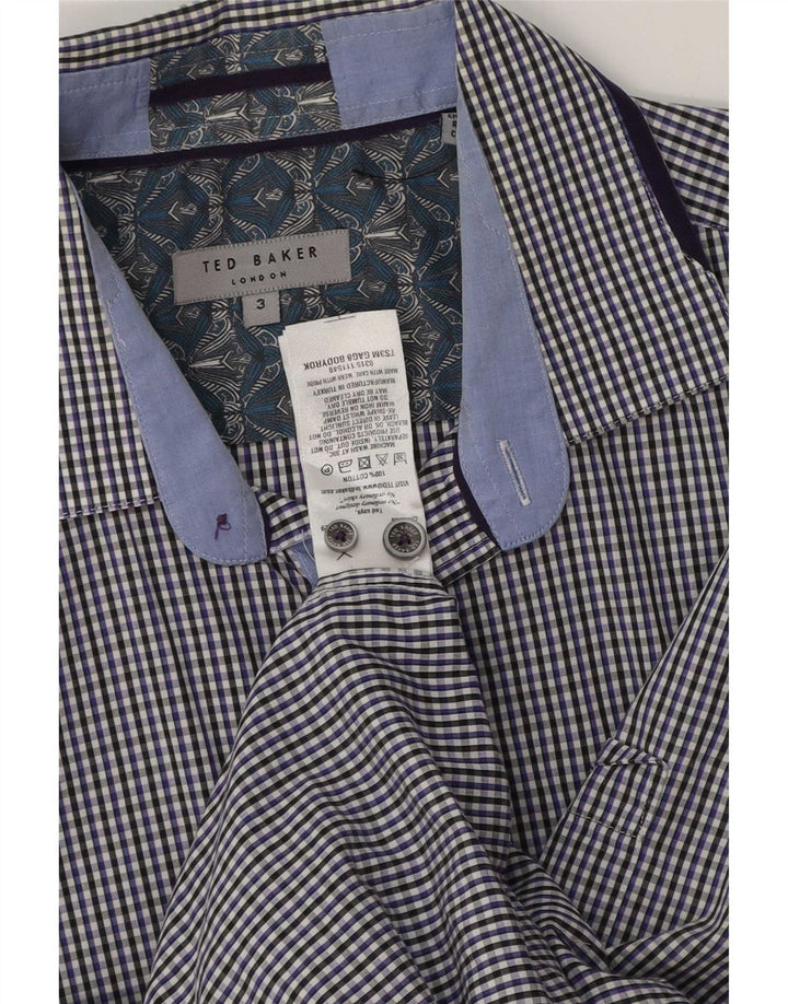 Camisa masculina Ted Baker tamanho 3 algodão guingão azul médio