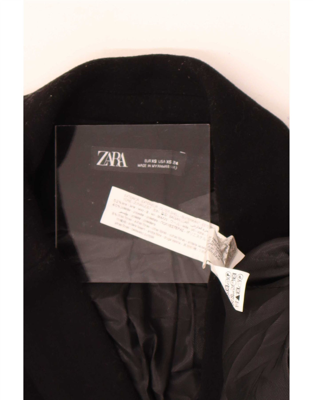 Casaco feminino Zara com peito duplo Reino Unido 6 XS lã preta