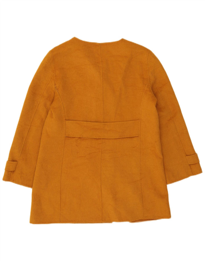 Zara Casaco feminino curto com peito duplo Reino Unido 14 grande poliéster amarelo