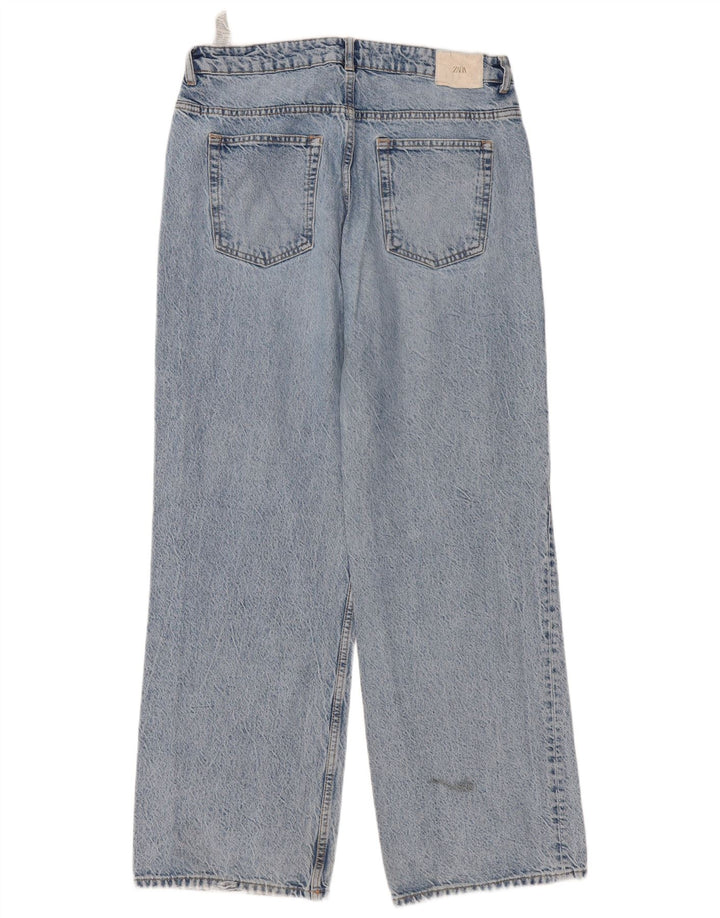 Zara Calça jeans feminina cintura alta solta EU 42 grande W32 L31 azul