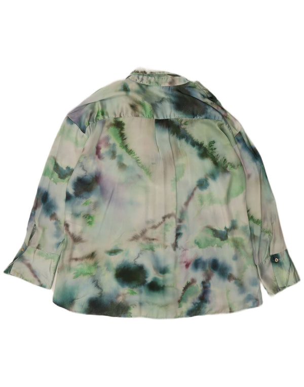 Zara Blusa feminina oversized Reino Unido 14 poliéster tie-dye verde médio