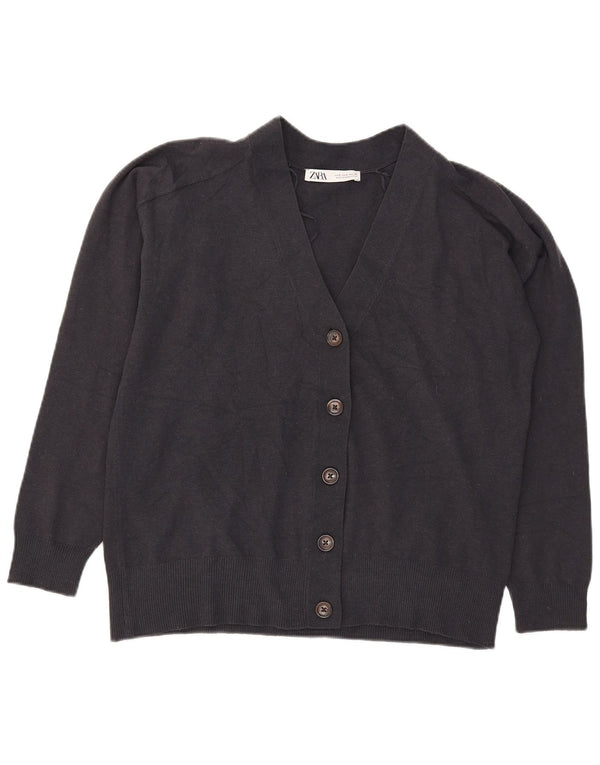 Zara Suéter Cardigan Oversized Feminino Reino Unido 10 Pequeno Acrílico Azul Marinho