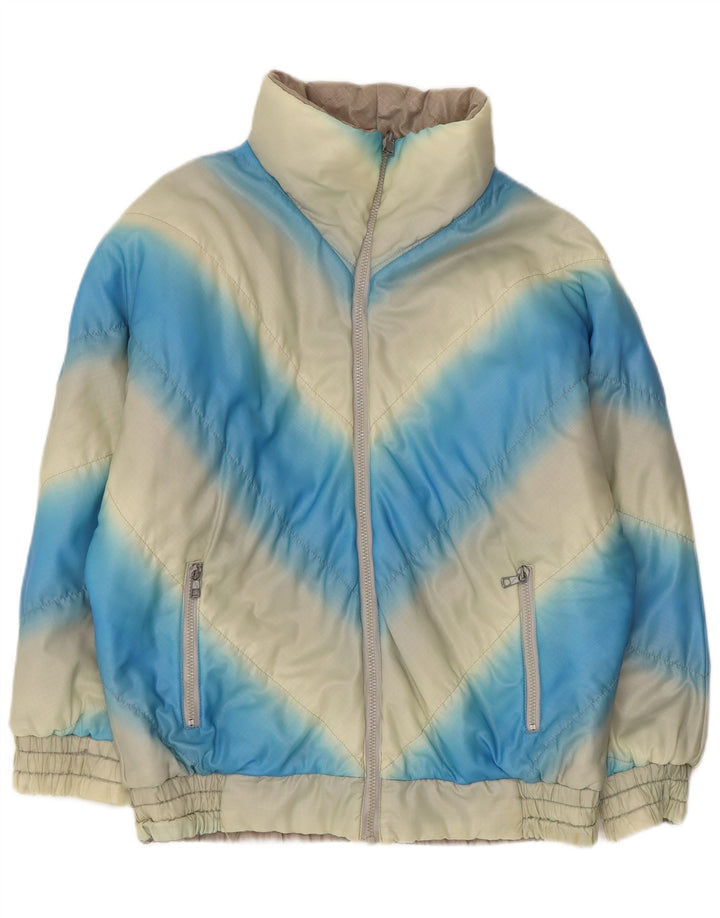 Jaqueta acolchoada feminina vintage UK 14 sintético azul médio Chevron