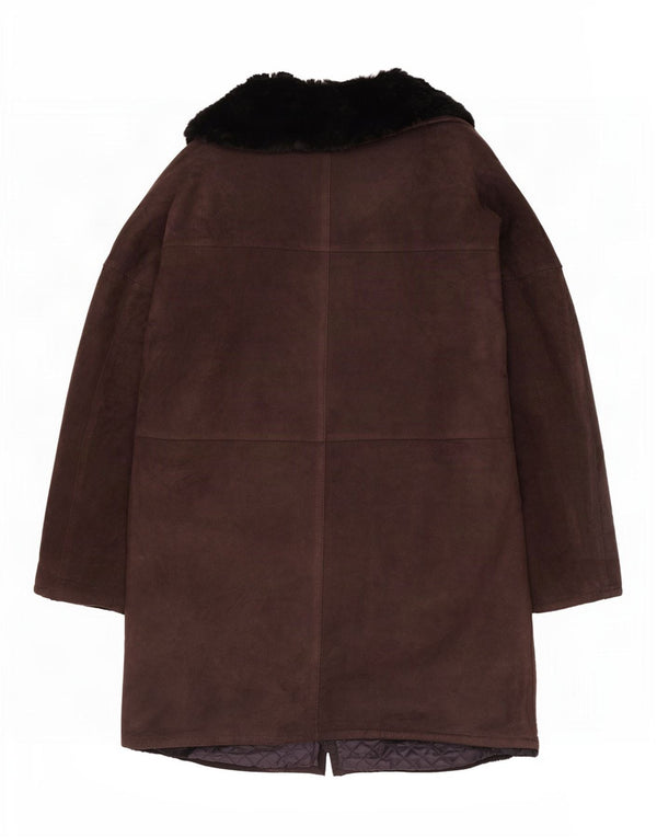 Vintage Womens Open Shearling Jacket UK 12 Medium Brown