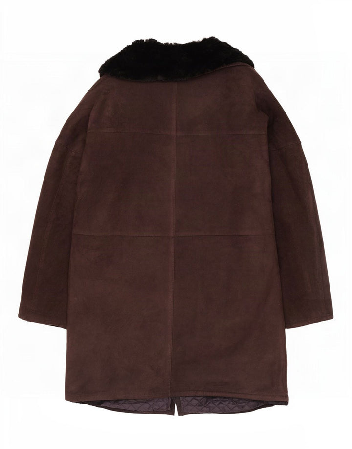 Jaqueta feminina vintage aberta em shearling Reino Unido 12 marrom médio