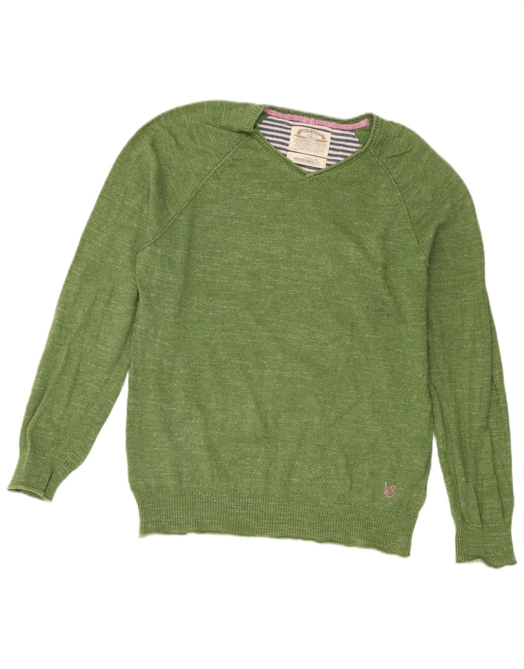 Suéter masculino branco com decote em V, ajuste regular, algodão verde médio