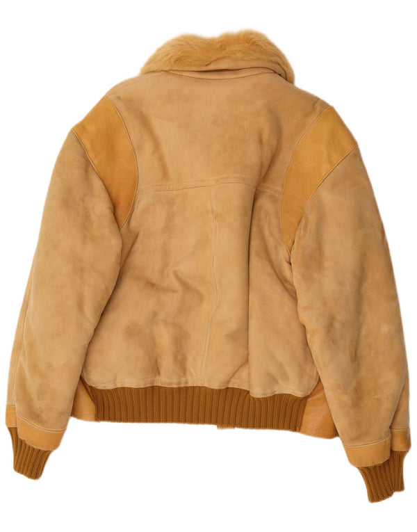 Jaqueta masculina vintage Bomber Shearling UK 38 bege médio