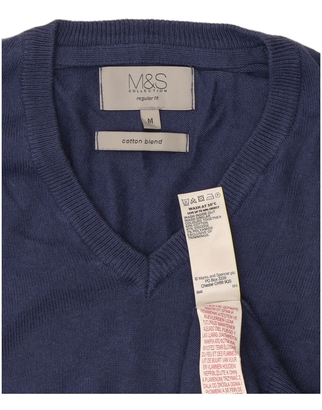 Suéter masculino Marks & Spencer regular fit com decote em V azul marinho médio