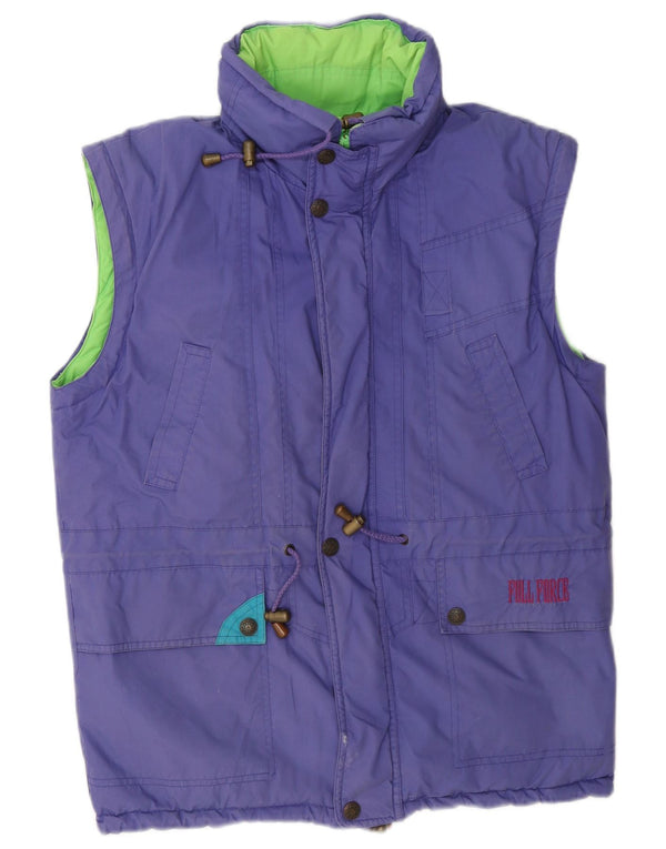 Colete acolchoado reversível com capuz masculino vintage UK 40 grande bloco colorido roxo