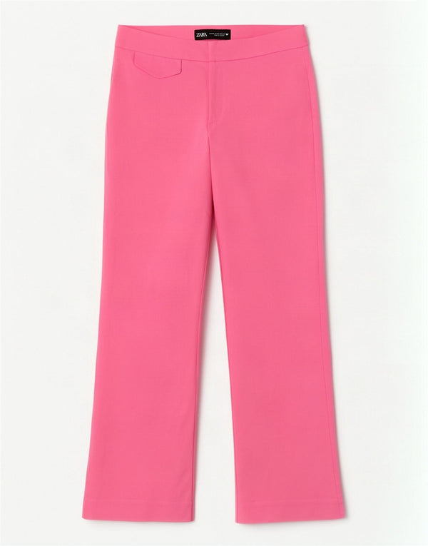 Calça feminina reta casual Zara XS W24 L25 algodão rosa